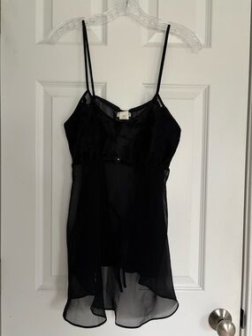 delicates Sheer Black nightgown with Floral Jacquard and matching panties set